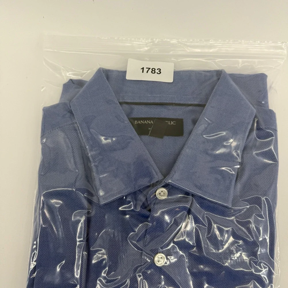 Banana Republic Mens Blue Non Iron Slim Fit French Cuff Dress Shirt L 16-16.5